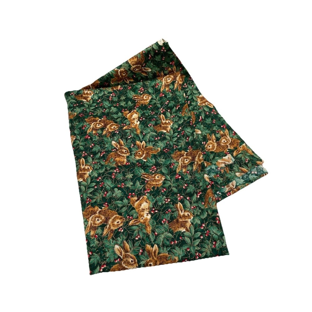 Brown Bunnies Berries Green Leaves Fabric CAMELOT Hoffman Int. 100% Cotton - Picture 2 of 3